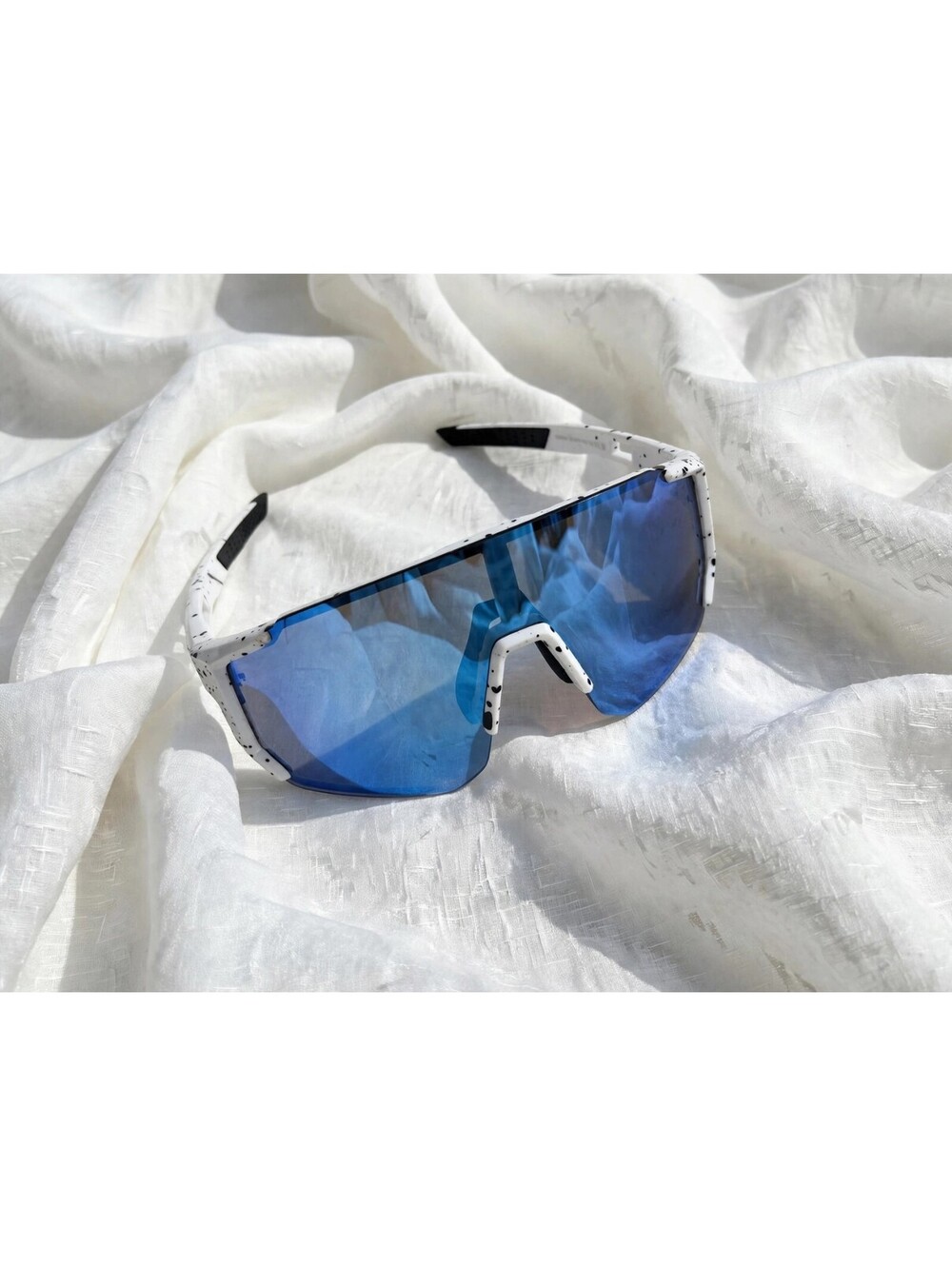 White Splatter Pattern Cycling Sunglasses(Blue)